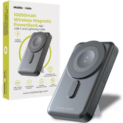 PowerBank Mobile Origin PB11 με Ασύρματη Φόρτιση MagSafe 15W / KickStand / Ενσωματωμένα Καλώδια Type-C & Lightning και 1 x Θύρα Type-C 20W 10.000mAh - Black (MO-WMP-PB11)