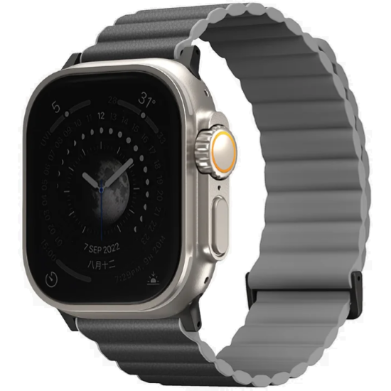 Λουράκι Apple Watch Ultra/SE/11/10/9/8/7/6/5/4 (49/46/45/44mm) Uniq Revix Premium Edition Αναστρέψιμο Μαγνητικό από Premium Σιλικόνη & Δέρμα - Charcoal / Ash Grey (UNIQ-45MM-REVPCHRAGRY)