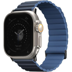 Λουράκι Apple Watch Ultra/SE/11/10/9/8/7/6/5/4 (49/46/45/44mm) Uniq Revix Premium Edition Αναστρέψιμο Μαγνητικό από Premium Σιλικόνη & Δέρμα - Prussian / Mist Blue (UNIQ-45MM-REVPPRUMBLU)