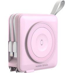 PowerBank Mobile Origin 10.000 mAh με Ασύρματη Φόρτιση MagSafe 15W / KickStand / Ενσωματωμένα Καλώδια Type-C & Lightning / Ταχυφορτιστής Τοίχου με Βύσμα EU / UK / AUS και Θύρες 1 x Type-C / 1 x USB-A 20W - Pink (PBT-03L-PNK)