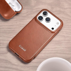 Θήκη iPhone 17 Pro Max iCarer Curved Edge Leather Folio with Magsafe Δερμάτινη Flip με MagSafe - Retro Brown (KJIP17250702-BN)