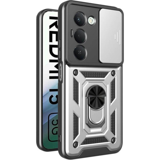 Θήκη Xiaomi Redmi 15 5G Bodycell Armor Slide Ανθεκτική με Κάλυμμα για την Κάμερα & Μεταλλικό Ring Holder - Silver (5206015084317)