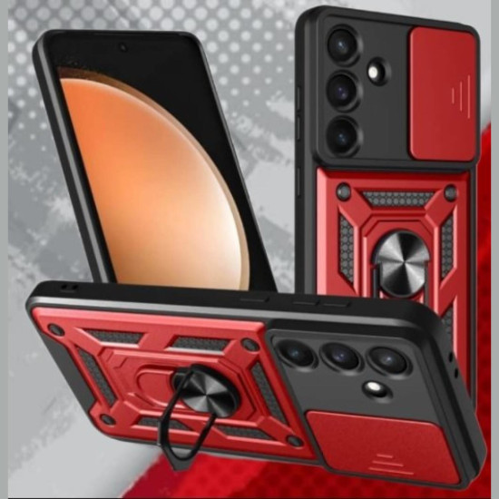 Θήκη Samsung Galaxy S25 FE Bodycell Armor Slide Ανθεκτική με Κάλυμμα για την Κάμερα & Μεταλλικό Ring Holder - Red (5206015084270)