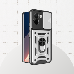 Θήκη Xiaomi Poco M7 4G Bodycell Armor Slide Ανθεκτική με Κάλυμμα για την Κάμερα & Μεταλλικό Ring Holder - Silver (5206015084409)