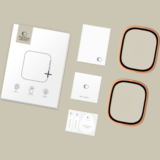 Tempered Glass Apple Watch Ultra 3 / Ultra 2 / Ultra 1 49mm Tech-Protect Glass Ring Αντιχαρακτικό Γυαλί Προστασίας Οθόνης με Μεταλλικό Πλαίσιο 2 Τεμάχια - Cosmic Orange (5906302335657)