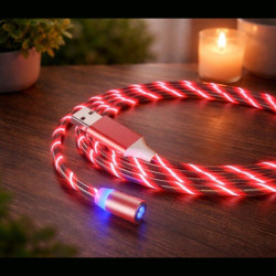 Καλώδιο Vivid LED Magnetic Cable Μαγνητικό Φόρτισης USB-A σε Type-C / Lightning / MicroUSB 100cm 2A - Red (LQM-20240521-3)