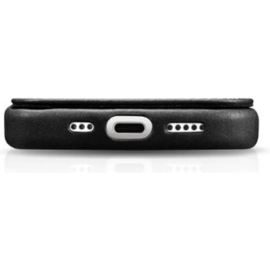 Θήκη iPhone 15 iCarer Vintage Series Side-Open Flip Σκληρή Δερμάτινη με MagSafe - Black (WMI15230613-BK)