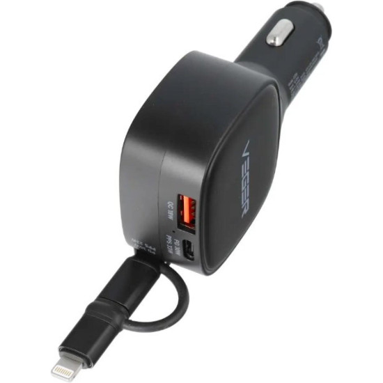 Φορτιστής Αυτοκινήτου Veger CC89 με Θύρες 1 x USB-A / 1 x Type-C & 1 x Ενσωματωμένο Καλώδιο με Type-C & Lightning 84W - Black (6977525751202)