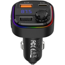 Φορτιστής Αυτοκινήτου Recci RQ08 με Bluetooth FM Transmitter / USB για Μουσική / RGB Φωτισμό & Θύρες 2 x USB-A / 1 x Type-C 15W - Black (6955482522363)