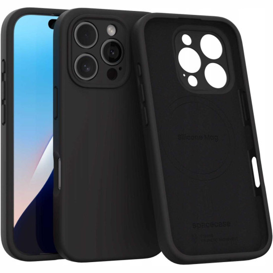 Θήκη iPhone 16 Pro Spacecase Silicone Mag Case Σιλικόνης με MagSafe - Black (5905719137915)
