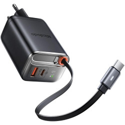 Φορτιστής Mcdodo FreeGo GaN Τοίχου με Θύρες 1 x Type-C / 1 x USB-A & Πτυσσόμενο Καλώδιο Type-C 65cm 67W - Black (CH-4100)