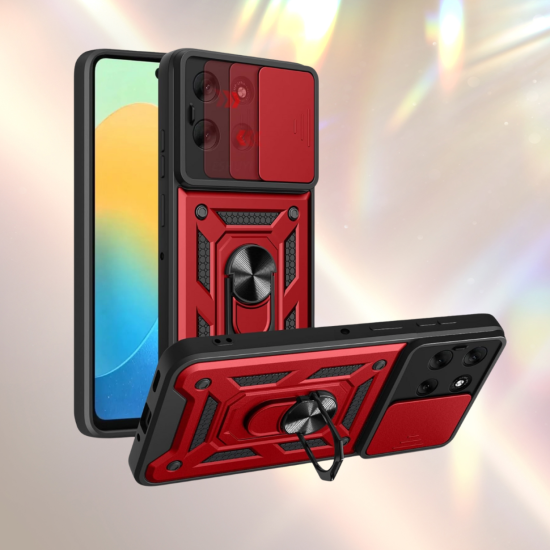 Θήκη Motorola Moto G86 / G86 Power Bodycell Armor Slide Ανθεκτική με Κάλυμμα για την Κάμερα & Μεταλλικό Ring Holder - Red (5206015084874)