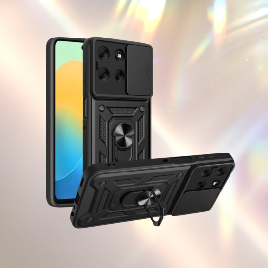 Θήκη Motorola Moto G56 Bodycell Armor Slide Ανθεκτική με Κάλυμμα για την Κάμερα & Μεταλλικό Ring Holder - Black (5206015084836)