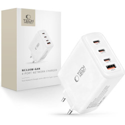 Φορτιστής Tech-Protect NC120W GaN Γρήγορος Ταξιδιού / Αντάπτορας με 1 x USB-A / 3 x Type-C 120W - White (5906302335923)