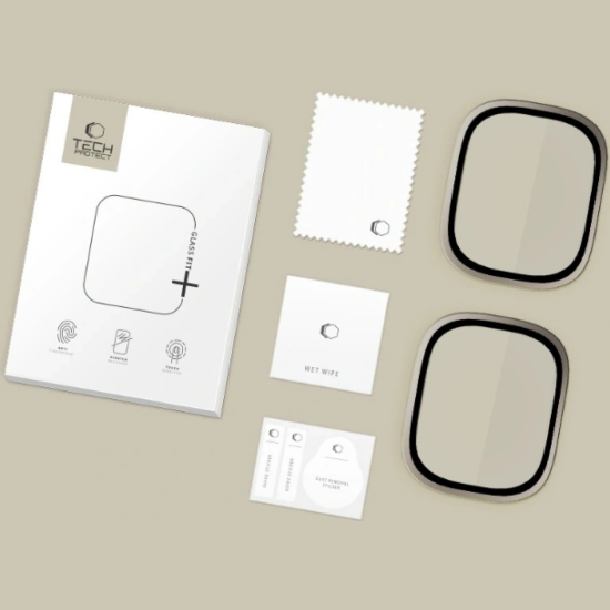 Tempered Glass Apple Watch Ultra 3 / Ultra 2 / Ultra 1 49mm Tech-Protect Glass Ring Αντιχαρακτικό Γυαλί Προστασίας Οθόνης με Μεταλλικό Πλαίσιο 2 Τεμάχια - Titanium (5906302335633)