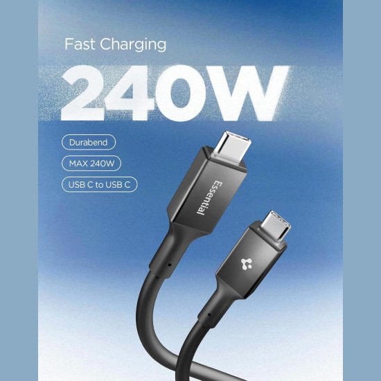 Καλώδιο Type-C Spigen Essential EB24012CC Φόρτισης 240W & Μεταφοράς Δεδομένων 8K 40Gbps σε Type-C 120cm - Black (ACA09461)