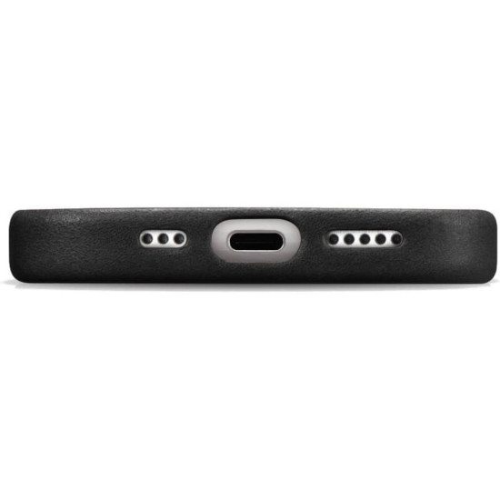 Θήκη iPhone 16 iCarer Leather Back Case With Camera Button Δερμάτινη με MagSafe & Πλαίσιο Κάμερας - Black (WMI16240701-BK)