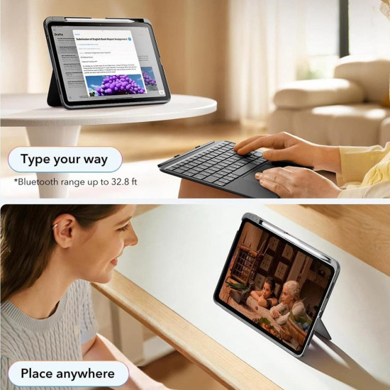 Θήκη iPad (A16) 11th Gen. 2025 11" / 10th Gen. 2022 10.9" ESR Flex Keyboard Case με Υποδοχή για Apple Pencil & Αποσπώμενο Πληκτρολόγιο Bluetooth US - Dark Gray (4894240274989)