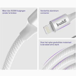 Καλώδιο Buddi Flex Φόρτισης & Μεταφοράς Δεδομένων Type-C σε Lightning 100cm 20W 5 Έτη Εγγύηση - White (8719246497414)