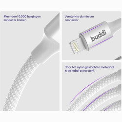 Καλώδιο Buddi Flex Φόρτισης & Μεταφοράς Δεδομένων USB-A σε Lightning 30cm 12W 5 Έτη Εγγύηση - White (8719246497445)