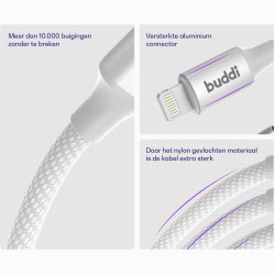 Καλώδιο Buddi Flex Φόρτισης & Μεταφοράς Δεδομένων Type-C σε Lightning 300cm 20W 5 Έτη Εγγύηση - White (8719246497438)