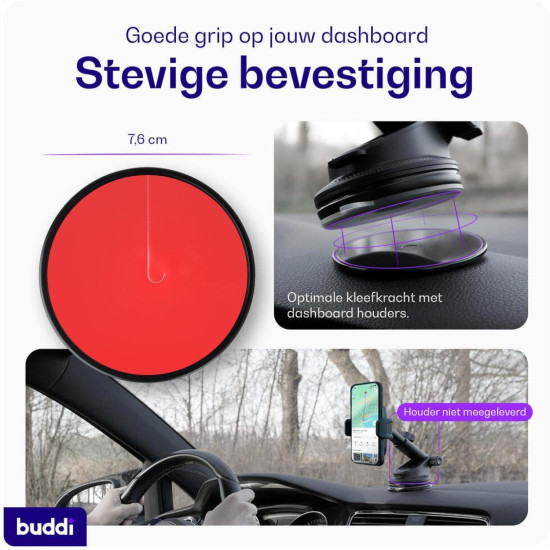 Αυτοκόλλητη Βάση με Βεντούζα για Ταμπλό Buddi Way Universal για Βάσεις Αυτοκίνητου (Χωρίς Βάση) - Black (8719246496813)