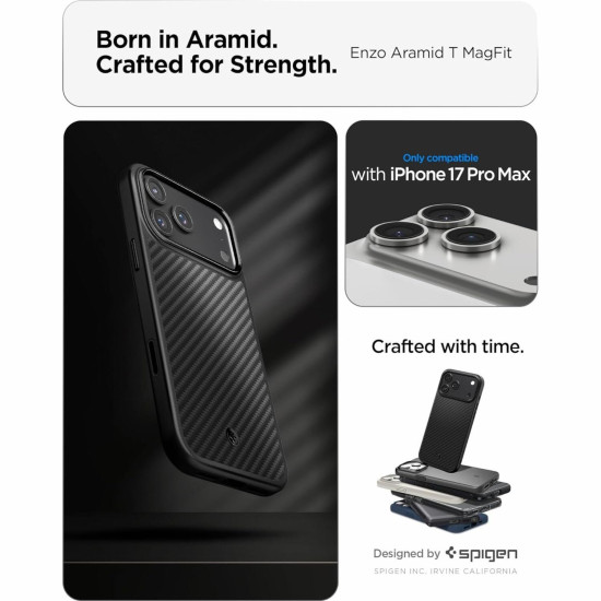 Θήκη iPhone 17 Pro Max Spigen Enzo Aramid T MagFit Ανθεκτική με MagSafe / Κάλυμμα για Camera Control & TPU Bumper 1500D - Black (ACS09906)