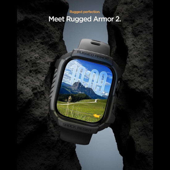 Θήκη Apple Watch 11 / 10 46mm Spigen Rugged Armor 2 Ανθεκτική Σιλικόνης - Matte Black (ACS10499)