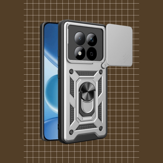 Θήκη Xiaomi Redmi Note 15 Pro 4G Bodycell Armor Slide Ανθεκτική με Κάλυμμα για την Κάμερα & Μεταλλικό Ring Holder - Silver (5206015085833)