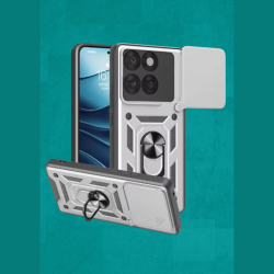 Θήκη Motorola Edge 70 Bodycell Armor Slide Ανθεκτική με Κάλυμμα για την Κάμερα & Μεταλλικό Ring Holder - Silver (5206015085680)