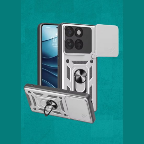 Θήκη Motorola Edge 70 Bodycell Armor Slide Ανθεκτική με Κάλυμμα για την Κάμερα & Μεταλλικό Ring Holder - Silver (5206015085680)