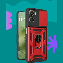 Θήκη Motorola Moto G06 Bodycell Armor Slide Ανθεκτική με Κάλυμμα για την Κάμερα & Μεταλλικό Ring Holder - Red (5206015084782)