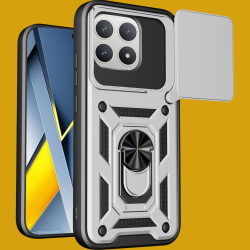 Θήκη Xiaomi Poco F8 Pro Bodycell Armor Slide Ανθεκτική με Κάλυμμα για την Κάμερα & Μεταλλικό Ring Holder - Silver (5206015085925)