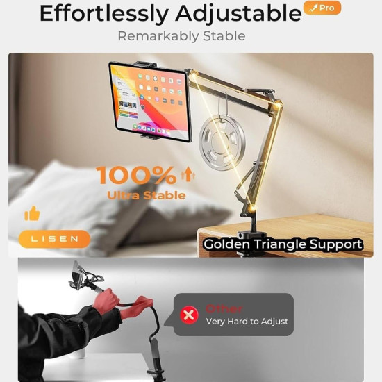 Βάση Στήριξης Lisen Cantilever Bracket Γραφείου με Ρυθμιζόμενο Βραχίονα για Κινητό & Tablet έως 12.9" - Black (6941237430533)