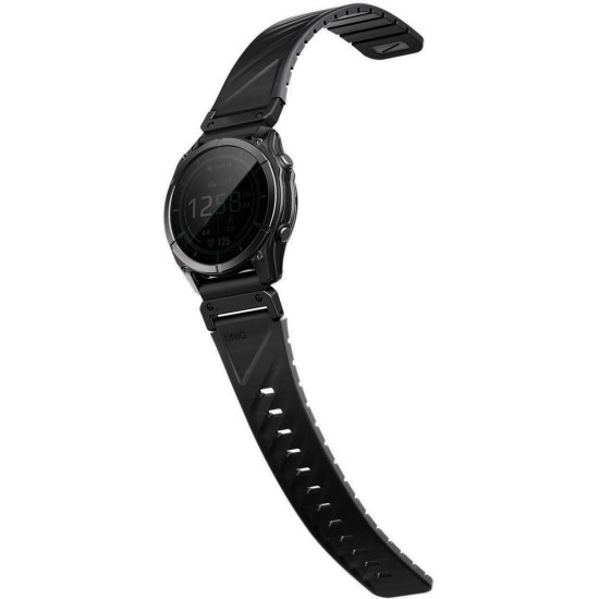 Λουράκι Garmin Watch 22mm Uniq Fluo από Αδιάβροχη Σιλικόνη & Ανοξείδωτο Ατσάλι - Midnight Black (UNIQ-22MM-FLUOMBLK)