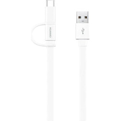 Καλώδιο Official Huawei Data Cable Flat USB-A σε Type-C / MicroUSB Φόρτισης & Μεταφοράς Δεδομένων 150cm 2A - White (04071417)