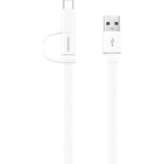 Καλώδιο Official Huawei Data Cable Flat USB-A σε Type-C / MicroUSB Φόρτισης & Μεταφοράς Δεδομένων 150cm 2A - White (04071417)