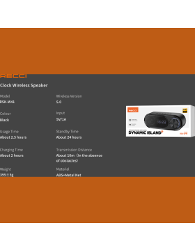 Ηχείο Recci Dynamic Island RSK-W41 Bluetooth Φορητό Ασύρματο με Ξυπνητήρι - Black (6955482528044)
