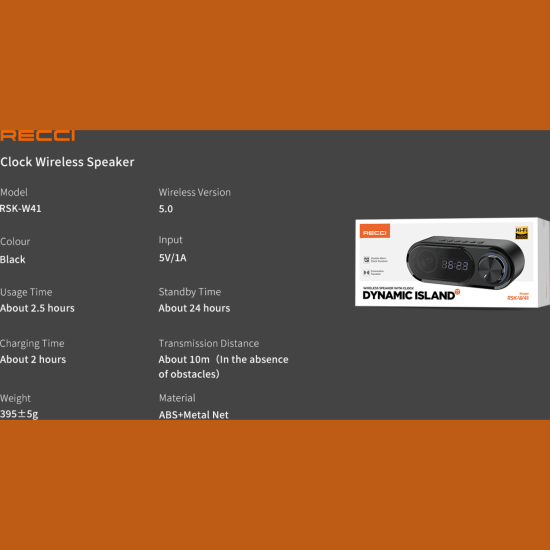 Ηχείο Recci Dynamic Island RSK-W41 Bluetooth Φορητό Ασύρματο με Ξυπνητήρι - Black (6955482528044)