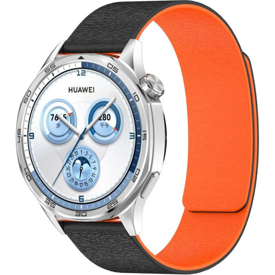 Λουράκι Smartwatch 22mm Techsuit Watchband W074 Μαγνητικό Σιλικόνης - Black / Orange (5949419283817)