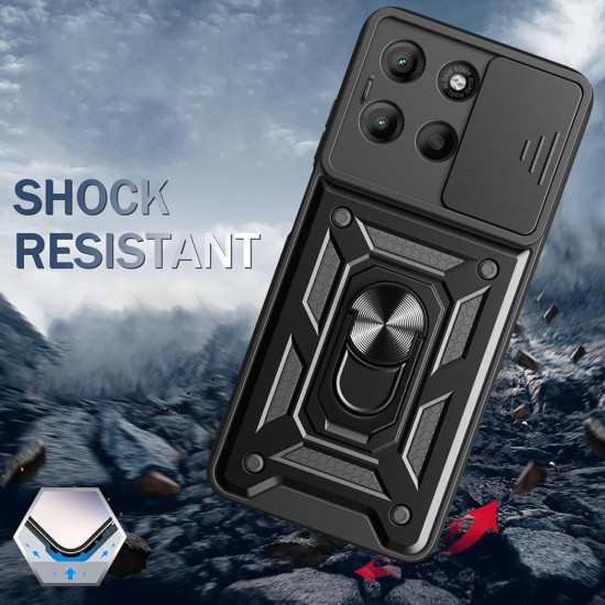 Θήκη Motorola Moto G77 / G67 Techsuit CamShield Ανθεκτική με Κάλυμμα για την Κάμερα & Μεταλλικό Ring Holder - Black (5949419361317)