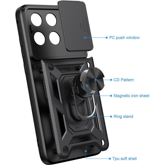 Θήκη Motorola Edge 70 Fusion Techsuit CamShield Ανθεκτική με Κάλυμμα για την Κάμερα & Μεταλλικό Ring Holder - Black (5949419363199)
