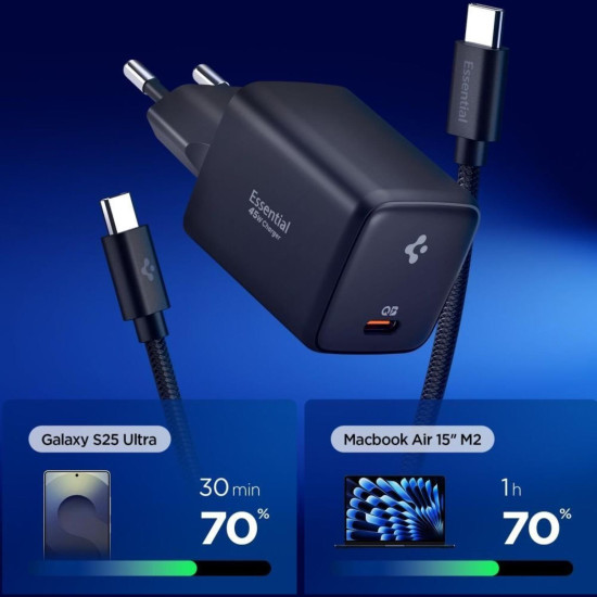 Φορτιστής Spigen EE451EU GaN Pro Γρήγορος Τοίχου / Αντάπτορας με 1 x Θύρα Type-C 45W & Καλώδιο Type-C 100W - Black (ACH09474)