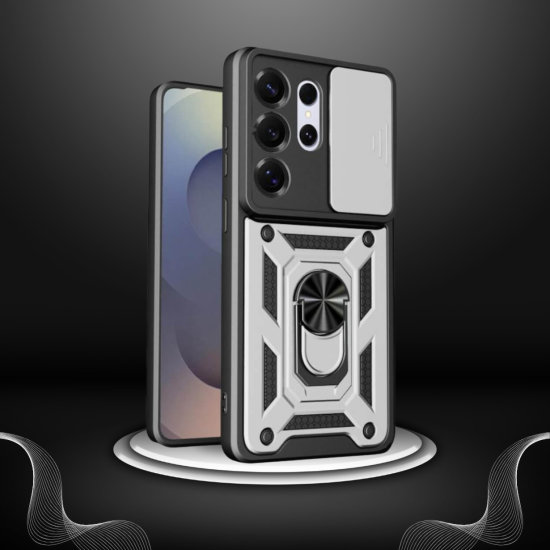 Θήκη Samsung Galaxy S26 Ultra Bodycell Armor Slide Ανθεκτική με Κάλυμμα για την Κάμερα & Μεταλλικό Ring Holder - Silver (5206015086281)