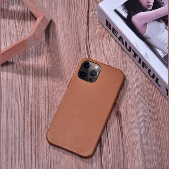 Θήκη iPhone 12 Pro Max iCarer Leather Back Case Σκληρή Δερμάτινη - Brown (RIX1208-BN)