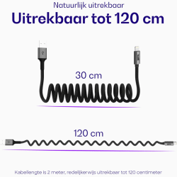 Καλώδιο Buddi Flex USB-A σε Lightning Σπιράλ Φόρτισης και Μεταφοράς Δεδομένων 200cm 12W 5 Έτη Εγγύηση - Black (8719246560439)
