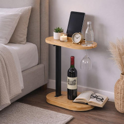 Βοηθητικό Τραπεζάκι Relaxdays C-Table Ρυθμιζόμενο από Μπαμπού με Θέσεις για Tablet / Κινητό & Ποτήρι 45–82 x 40 x 22cm - Natural / Black (10053048)