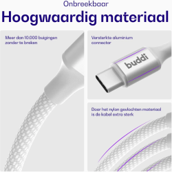 Καλώδιο USB-A Buddi Flex Φόρτισης & Μεταφοράς Δεδομένων σε Type-C 100cm 12W 5 Έτη Εγγύηση - White (8719246560286)