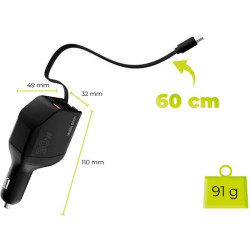 Φορτιστής Αυτοκινήτου Mobile Origin CA22 με Θύρες 1 x USB-A / 1 x Type-C & Πτυσσόμενα Καλώδια 2 x Type-C 90W - Black (MO-90CCH-CA22)