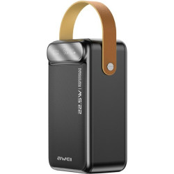 PowerBank Awei PK101K με Φακό & Ψηφιακή Οθόνη LED / 3 x USB-A & 1 x Type-C 60.000mAh 22.5W - Black (6954284019040)
